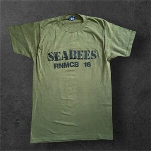 Sneakers T Shirt Men's Medium Olive Green SEABEES RNMCB 16 Military Preshrunk